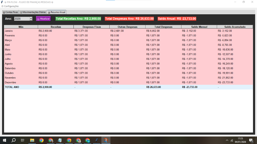 Resumo anual do FIN FLOW